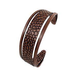 1970s Copper Modernist Unisex Cuff Bracelet, Hammered Textured, Snake Skin, M/L